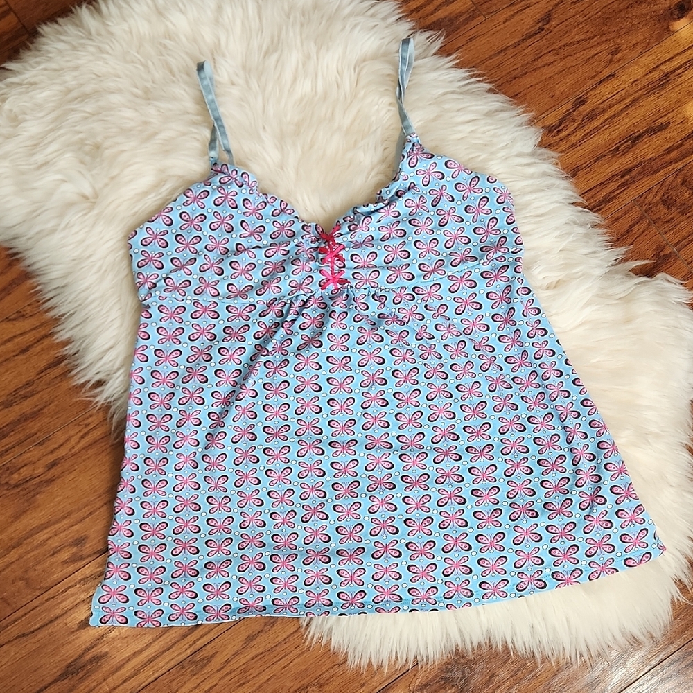 Vintage Betsey Johnson Y2k Cotton Ruffle Butterfly Tank Top